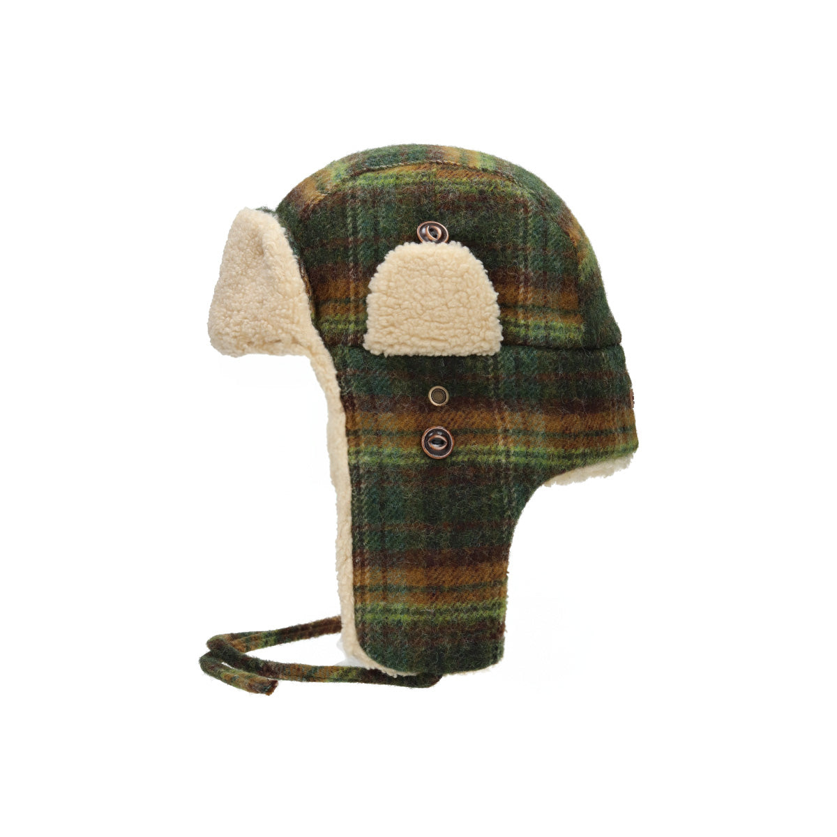 Bomber Cap Wool Check green dark orange