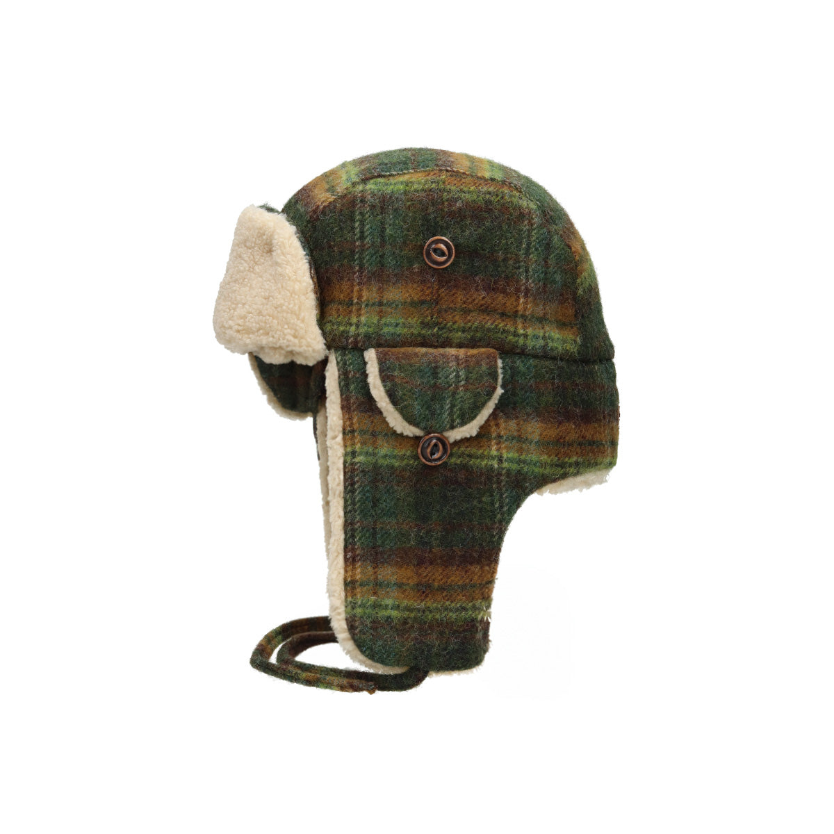 Bomber Cap Wool Check green dark orange