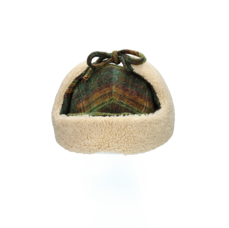 Bomber Cap Wool Check green dark orange
