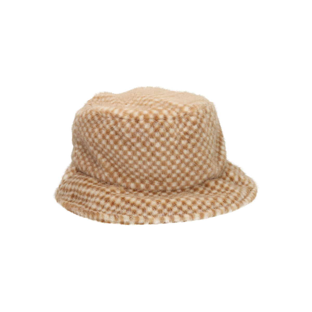 Faux fur bucket tan check