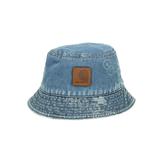 Stamp Bucket Hat stamp print, blue/bleac