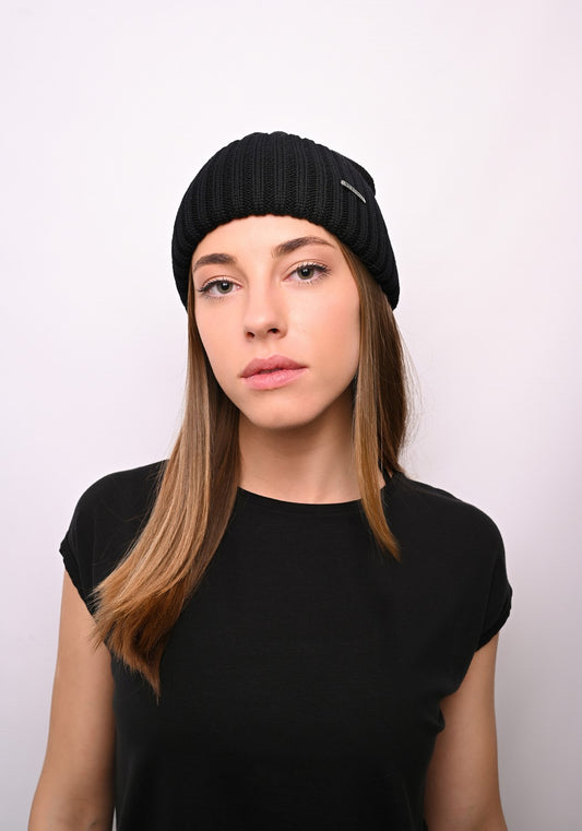 Beanie Merino Wool schwarz anthracit