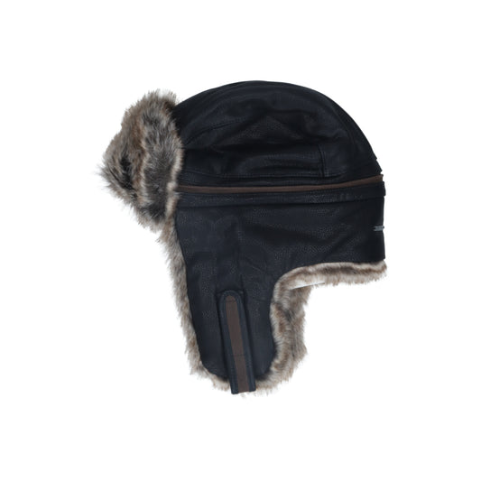 Bomber Cap Cowhide dunkelbraun schwarz