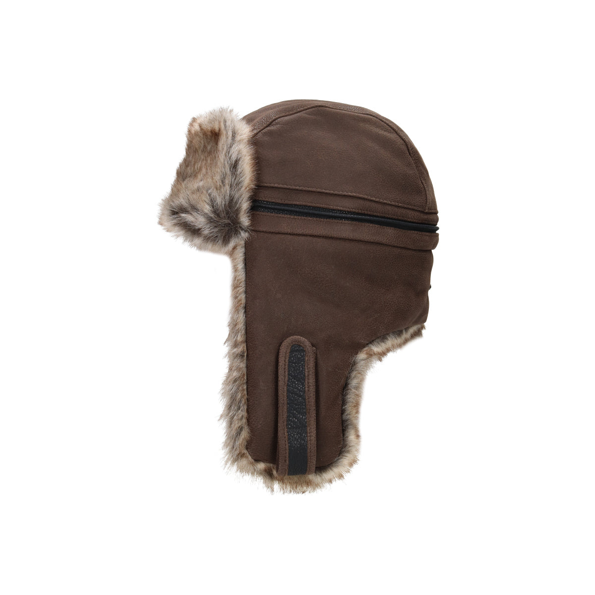 Bomber Cap Cowhide dunkelbraun schwarz