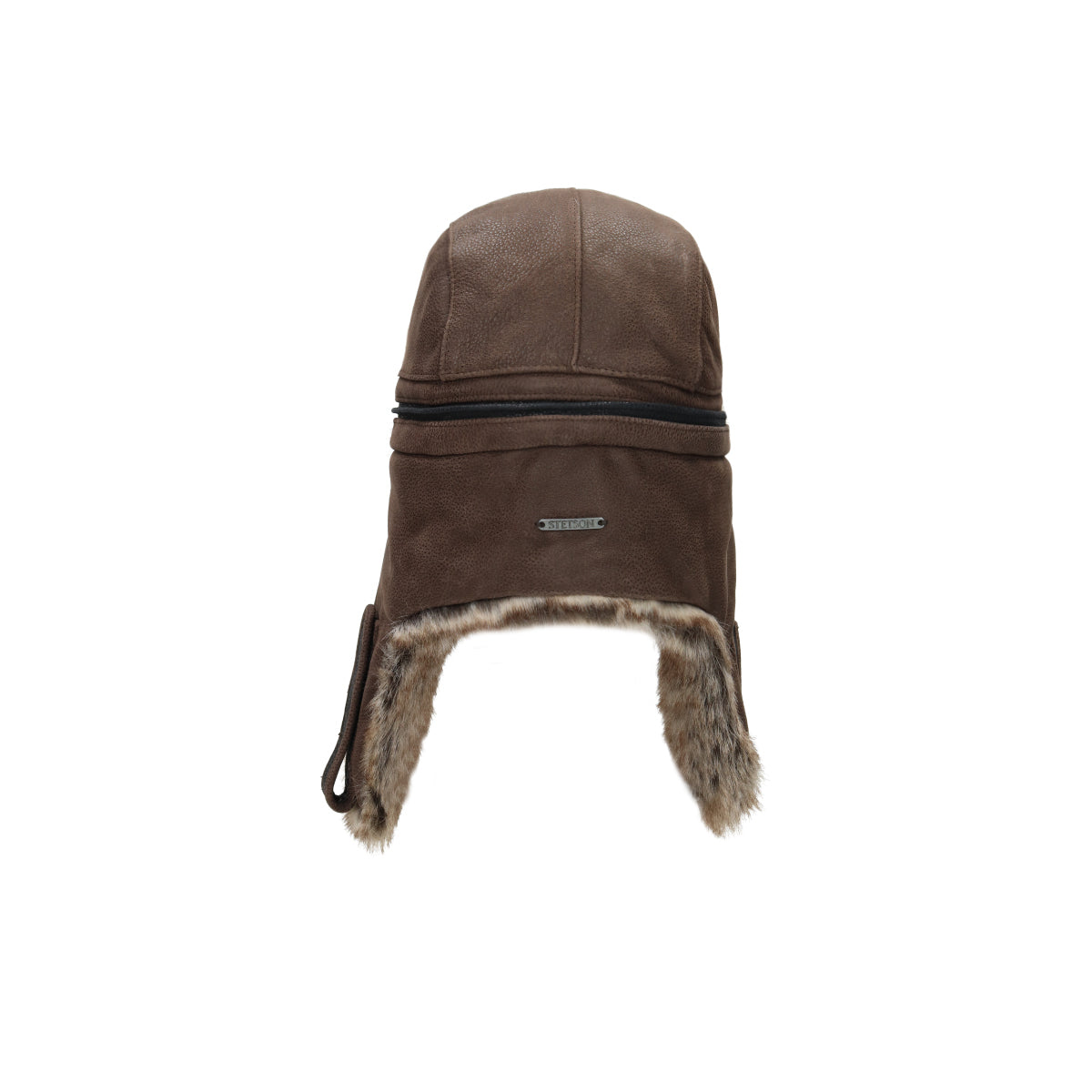 Bomber Cap Cowhide dunkelbraun schwarz