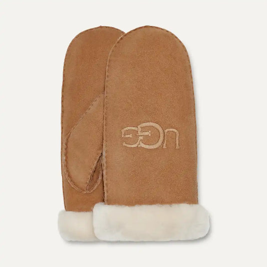 W Sheepskin Embroider Mitten chestnut