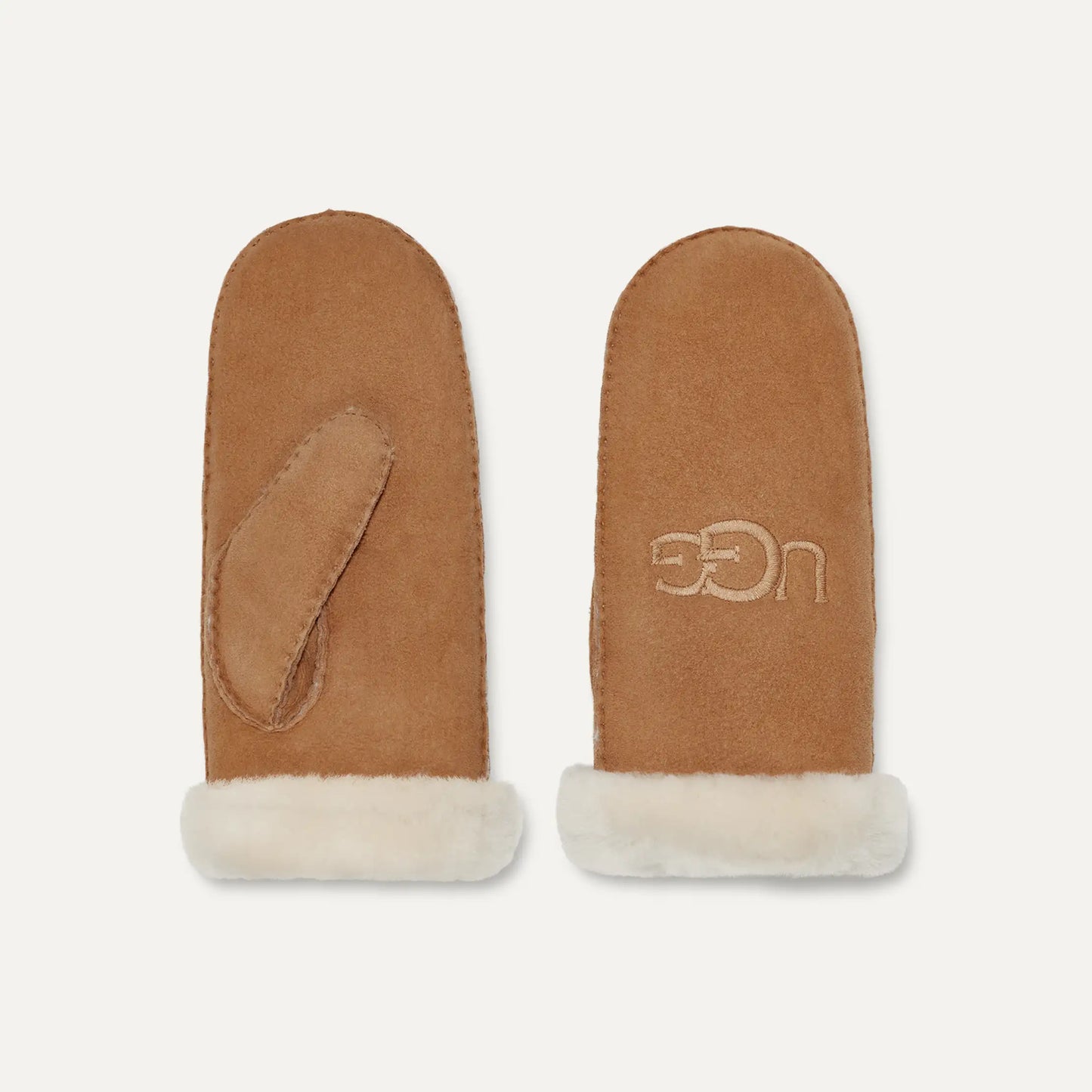 W Sheepskin Embroider Mitten chestnut