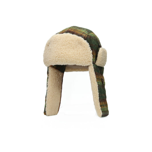 Bomber Cap Wool Check green dark orange