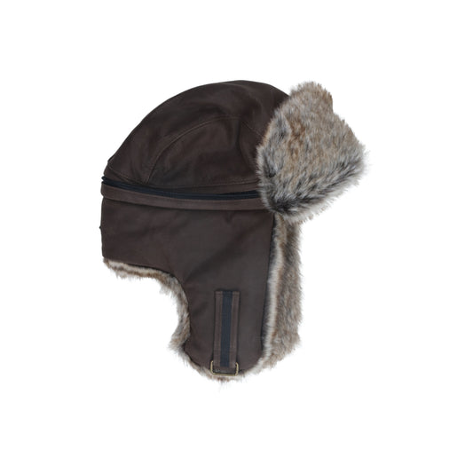 Bomber cap cowhide dark brown black